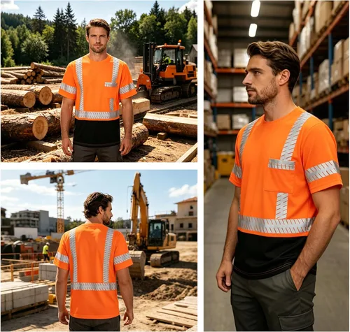 Miniatura 6 de Camisas de seguridad Hi Vis con tiras reflectantes, camisas de construcción de fondo negro para hombres y mujeres