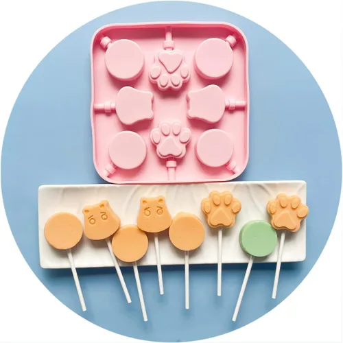 Juego de moldes de silicona para piruletas con diseño de pata de gato y molde de chocolate hipopótamo con 50 palitos de chupón, bolsas de dulces,