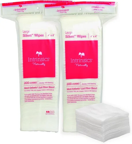 Miniatura 10 de Intrinsics Toallitas de Seda Pequeñas (200 unidades) – Toallitas de 2x2" de 4 capas de algodón de seda de baja absorción, sin pelusas, gasa