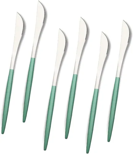 Miniatura 10 de JASHII Matte Modern - Juego de cubiertos de acero inoxidable 304 con mango redondo verde, juego completo de lujo que incluye cuchillo