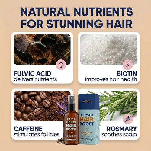 Miniatura 6 de Moerie Ultimate Hair Boost Spray diseñado para fortalecer el cabello y restaurar la salud del cuero cabelludo, suero 100% natural para el cabello
