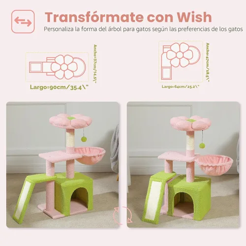 Miniatura 2 de PETEPELA - Árbol para gatos con flores, torre de 32 pulgadas para interiores, condominio para gatos pequeños con rampa de sisal para rascar, hamaca