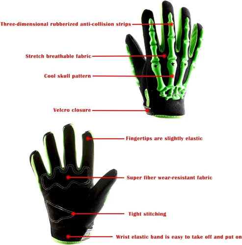 Miniatura 4 de Guantes juveniles de motocross 1Storm para motocicletas, BMX, MX, ATV, bicicletas todoterreno, modelo de esqueleto para niños