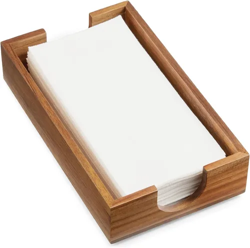 Miniatura 10 de Servilletero de madera de acacia para mesa, servilleteros para servilletas de papel, servilletero plano para almuerzo, servilleteros para decoración