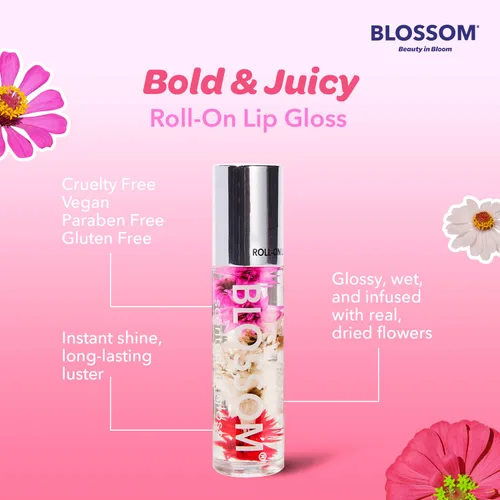 Miniatura 7 de Blossom Brillo Labial Roll on, Aceite Labial Hidratante Transparente Perfumado de Alto Brillo, No Pegajoso, Infundido con Flores Reales, Hecho
