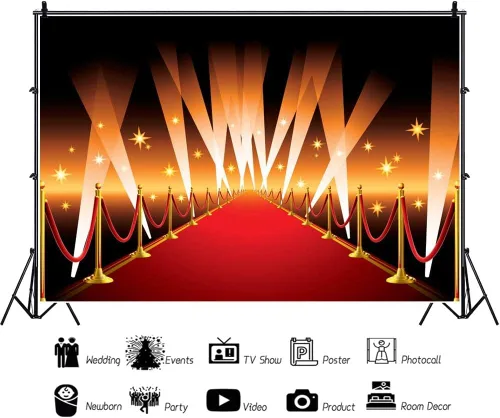 Miniatura 3 de Telón de fondo de alfombra roja de 5 x 3 pies, proyector brillante de superestrella dramática, espectáculo de música, fotografía interior de lujo