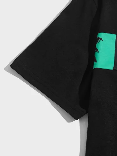 Miniatura 3 de SOLY HUX Conjunto de 2 piezas para hombre con estampado gráfico de letras, camiseta de manga corta y pantalones cortos con cordón en la cintura