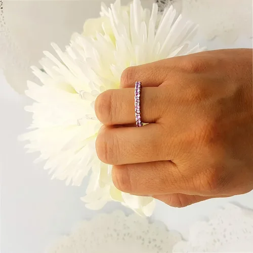 Miniatura 4 de Dazzlingrock Collection Anillo apilable de 1,80 quilates (quilates) de zafiro rosa redondo de 14 quilates para mujer, oro blanco