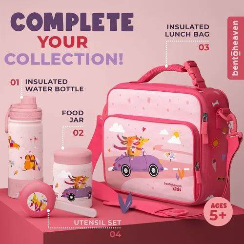 Miniatura 6 de Bentoheaven Botella de agua para niños de acero inoxidable para niños y niñas, 2 tapas (pico y pajita), asa y bota de silicona, vaso aislado