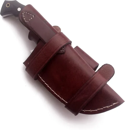 Miniatura 9 de GCS - Cuchillo de caza de acero D2 hecho a mano G10, mango fijo, cuchillo de hoja fija, mano derecha, funda de cuero de búfalo y piedra de afilar