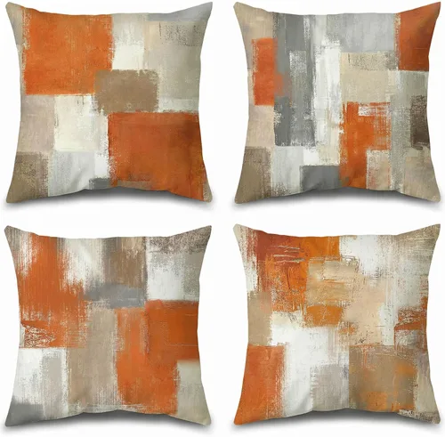 Miniatura 8 de Juego de 4 fundas de almohada de arte abstracto azul y gris de 18 x 18 pulgadas, fundas de cojín decorativas modernas para dormitorio, sofá y sala