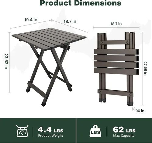 Miniatura 3 de SUNNYFEEL Mesa de camping plegable – Mesa de picnic portátil de aluminio ligero, 18.5 x 18.5 x 24.5 pulgadas para cocinar, playa, senderismo