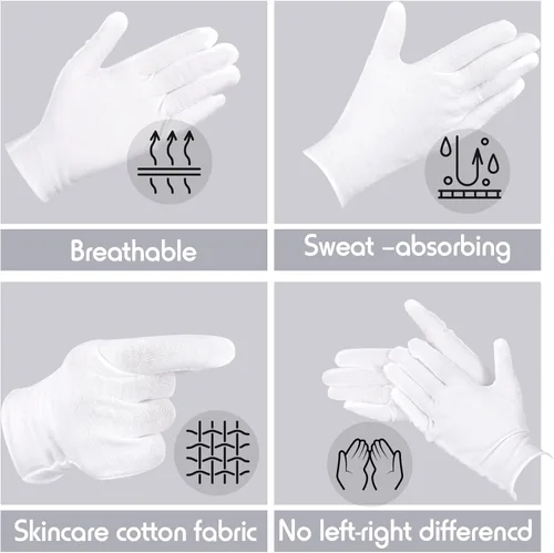 Miniatura 4 de Jecery Guantes de algodón blanco paquete a granel hidratante durante la noche eczema de mano seca delgada forro de inspección para joyería colección