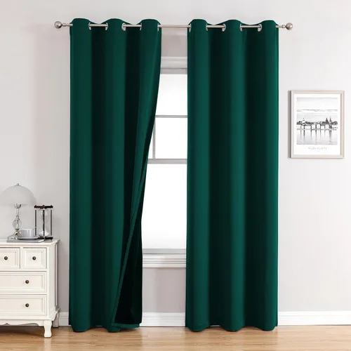Miniatura 77 de ChrisDowa - Cortinas 100% opacas, para dormitorio, con forro negro, 2 capas gruesas, aislamiento térmico y ojales, 63 pulgadas de largo, juego de 2