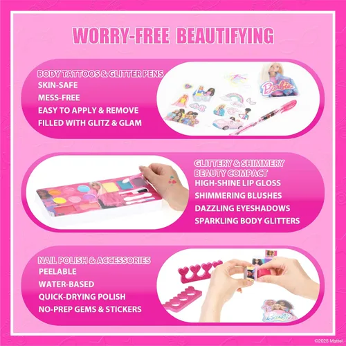 Miniatura 4 de Set de cosméticos Barbie para niñas, incluye maquillaje de uñas, labios, ojos y mejillas, juego de belleza seguro y no tóxico de Townley Girl