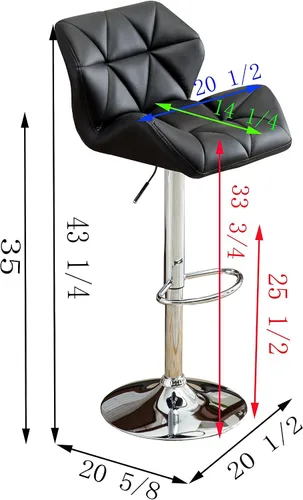 Miniatura 2 de Roundhill Furniture PC190BK Glasgow taburetes de bar con altura ajustable, Metal, Negro