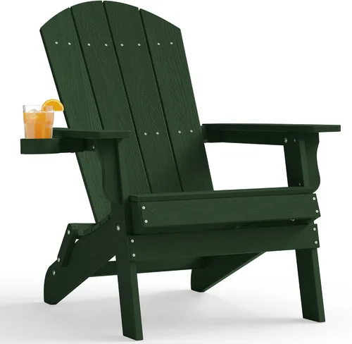 Miniatura 23 de YEFU Silla Adirondack, silla Adirondack de plástico de gran tamaño, sillas plegables para exteriores con soporte para tazas, silla de césped