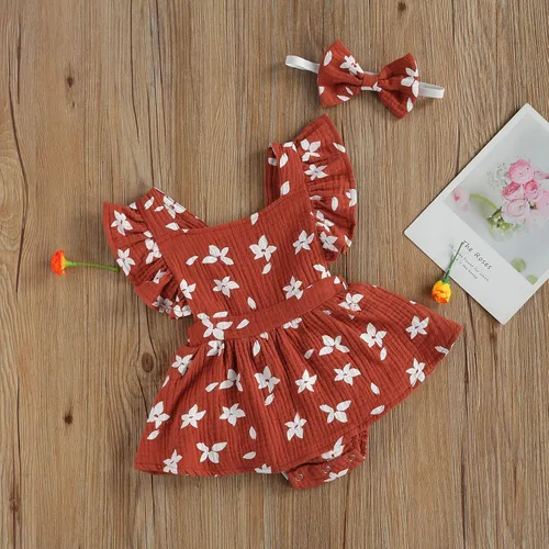 Miniatura 3 de MA&BABY Leotardo sin mangas de algodón floral cuello cuadrado para bebé niñas 3 6 9 12 18 meses