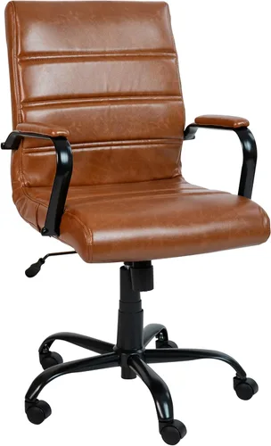 Miniatura 16 de Flash Furniture - Silla giratoria Whitney de respaldo medio con asiento y reposabrazos acolchados de LeatherSoft, silla de oficina ajustable