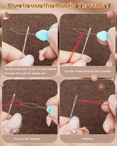 Miniatura 4 de FIVEIZERO 80/40 PCS agujas de coser de acero inoxidable premium, 7 tamaños de agujas afiladas de costura de ojo grande, aguja de cuero aguja de hilo