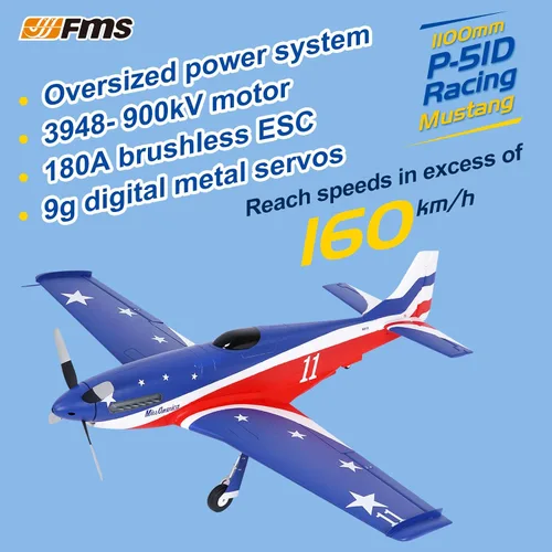 Miniatura 2 de Fms Avión a control remoto para adultos, avión de control remoto de 43.307 in P-51 MA Mustang sin reflejo V2 Hobby Rc aviones 6 canales PNP
