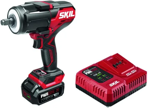SKIL PWR CORE 20 Kit de llaves de impacto de par medio de 20 V 1/2 pulgadas sin escobillas que incluye batería de 4.0 Ah y cargador automático