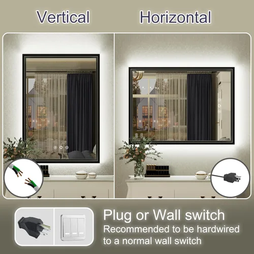 Miniatura 8 de Espejo de baño LED negro de 20 x 28 pulgadas con luces delanteras y traseras 3000K/4500K/6000K, Stepless Dimmable, Anti-Fog, Memory Function, ETL