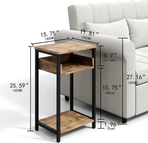 Miniatura 3 de KJGKK Mesa auxiliar, mesa de gama alta de 25 pulgadas, mesita de noche pequeña para sala de estar, dormitorio y oficina, color gris y negro