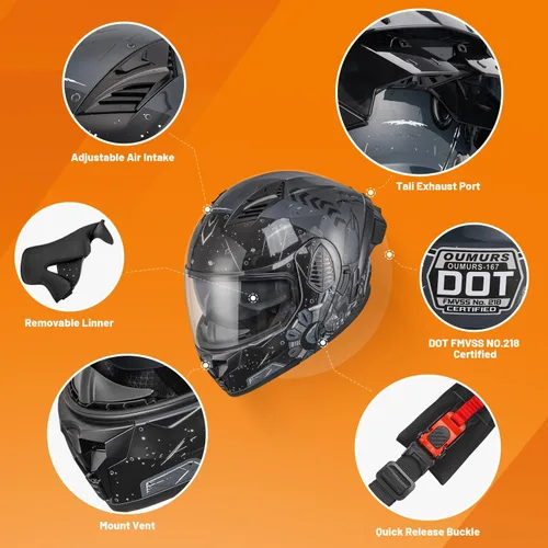 Miniatura 3 de OUMURS Cascos modulares de motocicleta de cara completa abatible, casco de motocicleta para bicicleta de calle, unisex, modelo 167 para adultos