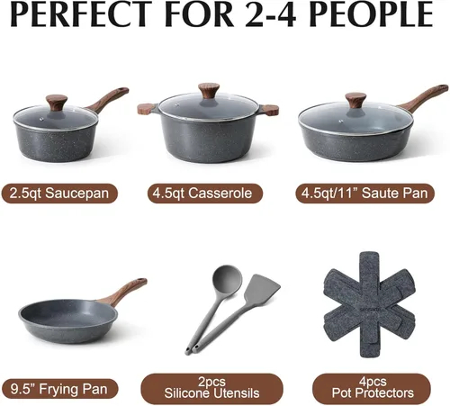 Miniatura 2 de SENSARTE Juego de utensilios de cocina antiadherentes de 13 piezas, ollas y sartenes antiadherentes con revestimiento de granito suizo, juego de Gris