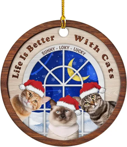 Miniatura 10 de Meowy Catmas - Divertido sombrero de Papá Noel con foto de gato, adorno de Navidad personalizado, regalos para gato, mamá, papá, lindo árbol