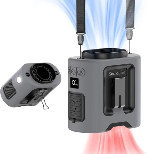 Miniatura 13 de Socool - Ventilador portátil de 10 000 mAh, clip para cinto, batería recargable, 5 velocidades, linterna, para el cuello, manos libres, 40 horas