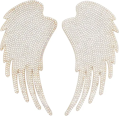 1 par de alas con diamantes de imitación, parches bordados para planchar, para mochila, ropa, parches de cristal, alas angulares brillantes, parche