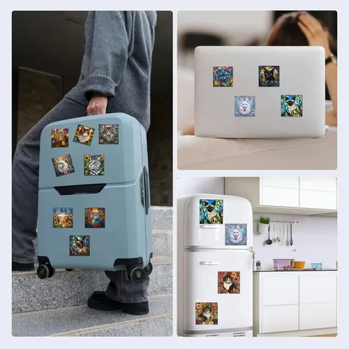 Miniatura 5 de Puraikcmi Juego de 16 imanes de pintura de diamantes de gato negro, lindo imán de diamante para nevera, calcomanías para nevera para principiantes