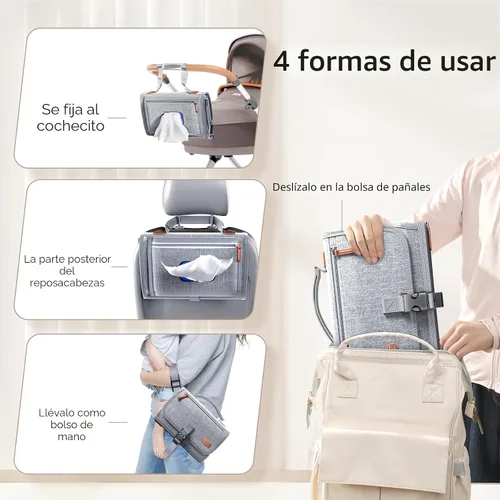 Miniatura 6 de Alatino Cambiador de pañales portátil para bebé, cambiador de viaje desmontable con bolsillo para toallitas para bebés, regalos para baby shower