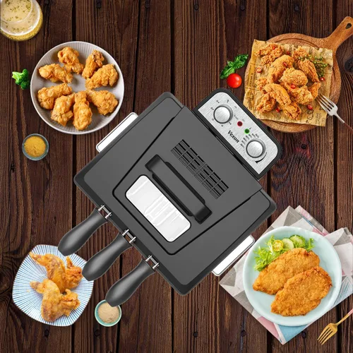 Miniatura 3 de Freidora eléctrica grande de 1800W y 5 litros/21 tazas con 3 cestas de freír, temperatura ajustable, tapa con ventana de visualización, cuerpo