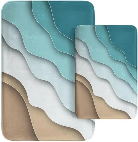 Miniatura 20 de Britimes - Juego de tapetes modernos abstractos para baño, 2 tapetes de arte lavables en marrón y gris, tapetes para piso, alfombras para baño