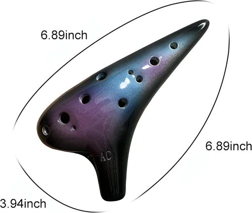 Miniatura 7 de Instrumento de Ocarina de 12 Agujeros con Libro de Canciones para Principiantes, Ocarina de Cerámica Alto C (Azul Estrellado y Morado y Negro)