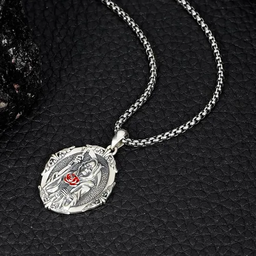 Miniatura 104 de Collar con colgante de plata de ley 925 con medalla de San Patrón, joyería religiosa para hombres y mujeres, con cadena de acero inoxidable 316L