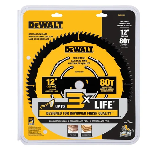 Miniatura 8 de DEWALT Hoja de sierra circular de 12 pulgadas 80T de metal duro, hoja de sierra de acabado fino (DWA11280)