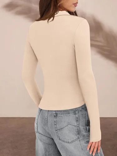 Miniatura 4 de PRETTYGARDEN - Camisas con botones para mujer, cuello en V, cuello abotonado, ajustadas, manga larga, camisa casual, moda de otoño, tops para damas