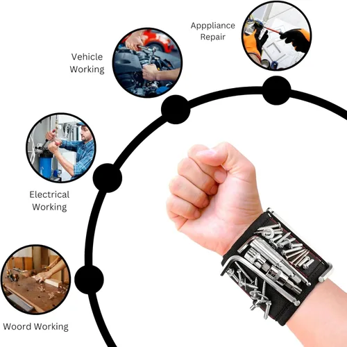 Miniatura 5 de Pulsera magnética para sujetar tornillo, con imanes fuertes, hecha de poliéster magnético con imanes ligeros y potentes, herramienta perfecta