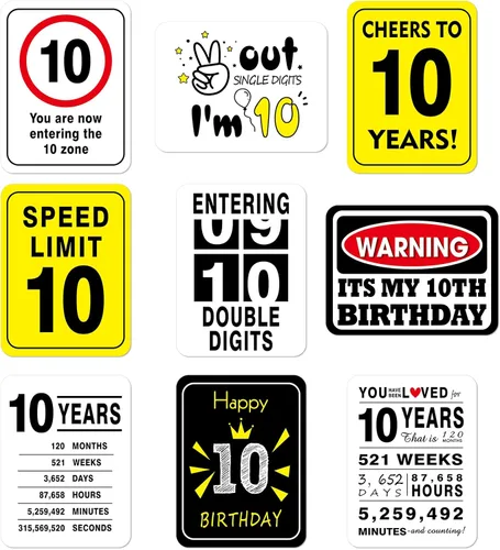 WERNNSAI Suministros de decoración de fiesta de 10 cumpleaños - 9 piezas de señales de pared, etiquetas divertidas para adolescentes, decoración de