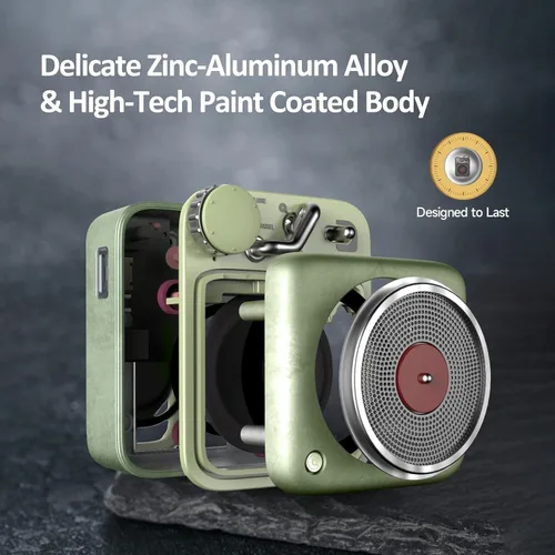 Miniatura 3 de Mini altavoz Bluetooth portátil Muzen, botón pequeño, lindo, retro, inalámbrico, de metal, con volumen alto, gran sonido y cordón portátil y bolsa
