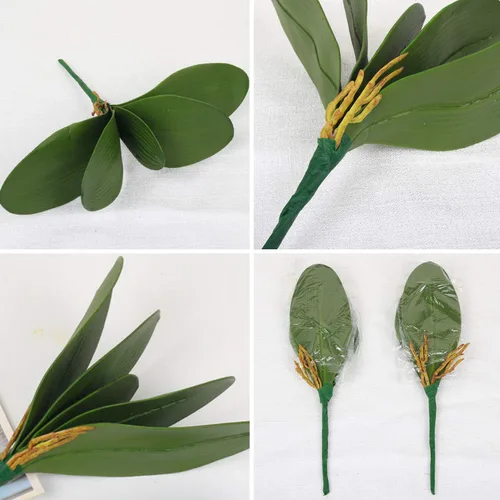 Miniatura 7 de FagusHome 10 hojas de orquídeas artificiales Phalaenopsis de 11 pulgadas, hojas de orquídeas artificiales verdes (10 unidades)