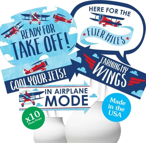 Big Dot of Happiness Funny Taking Flight - Avión - Kit de accesorios para cabina de fotos de fiesta de cumpleaños o baby shower de avión, 10 piezas