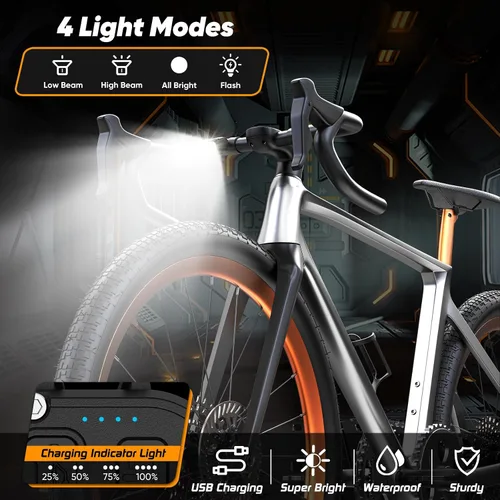 Miniatura 2 de Bright LED Bike Light for Night Riding,2025 Upgraded Rechargeable Bicycle Lights Set 5 Modes IPX6 Waterproof MTB Off-Road Cycling Commuting