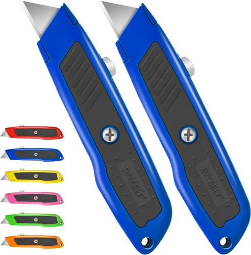 Miniatura 9 de DIYSELF 2 unidades de cuchillo utilitario, cortador de caja retráctil de servicio pesado, mango de aleación de aluminio y goma, cuchillo de afeitar