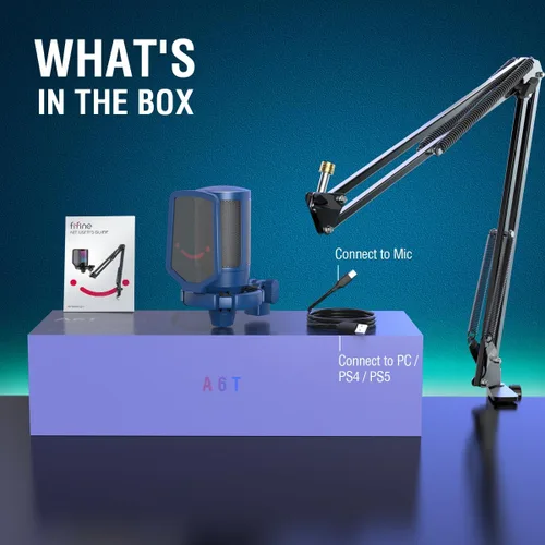 Miniatura 7 de FIFINE - Kit de micrófono USB para juegos, transmisión, grabación y PC, micrófono condensador para computadora RGB, paquete para podcasts, audio