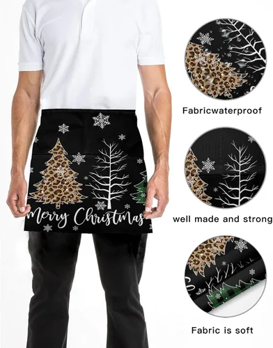 Miniatura 5 de PIEPLE Delantal de camarera de árbol de Navidad con 3 bolsillos, delantales de media cintura para camarero, delantales de chef para mujeres